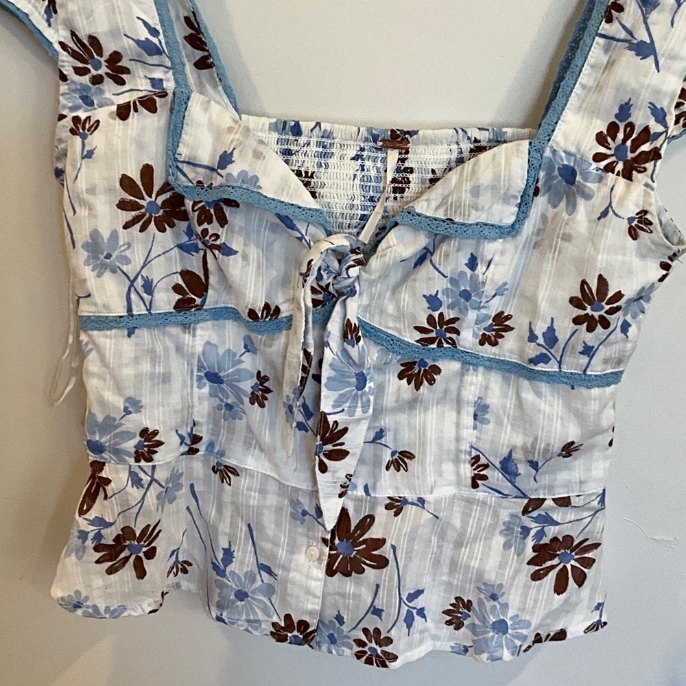 FP Movement by Free People Floral White and Blue Blouse - Picture 2 of 10